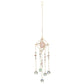 Mellow Monkey Diamond Rose suncatcher with pink healing stones, clear crystals, and gold chains for window decor.