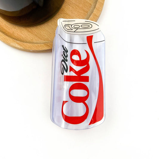Mellow Monkey Diet Coke soda can shaped acetate hair claw clip in red, white, and silver