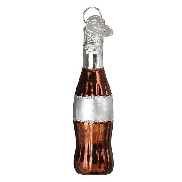 Mellow Monkey Old World Christmas blown glass mini Diet Coke bottle ornament, 2.75-in. Brown and silver.