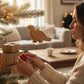 Mellow Monkey Dino Chicken Nugget glass holiday ornament, gold glitter finish, shaped like a dinosaur.