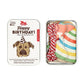 Mellow Monkey Dog Birthday Kit with hat, banner, cookie cutter, and recipe book. Features a dog wearing a party hat.
