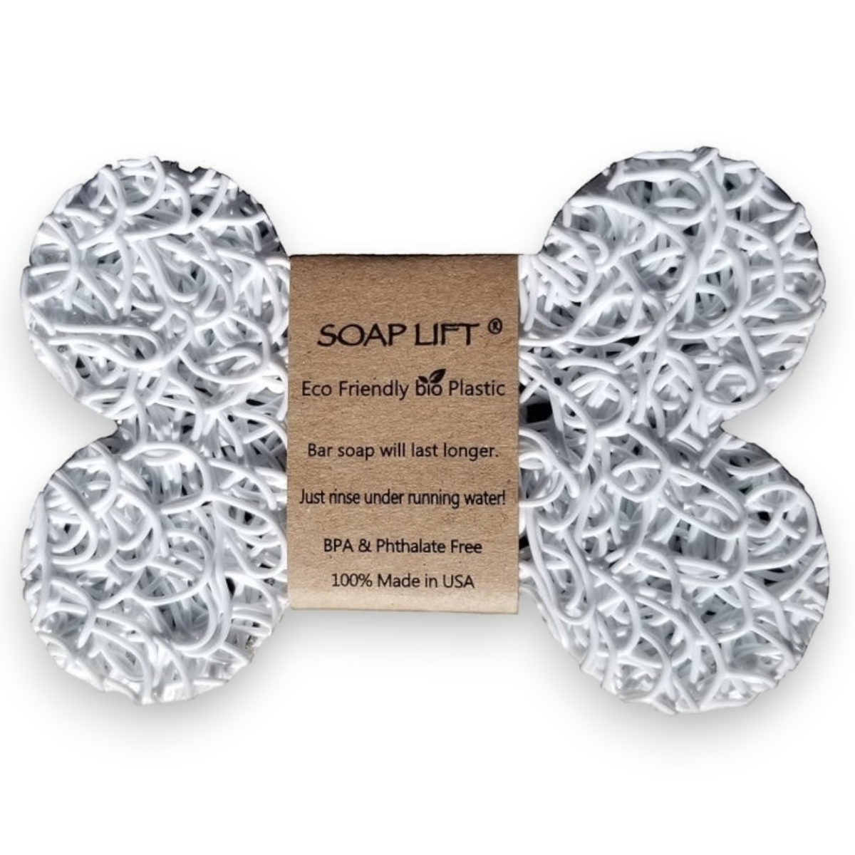 Mellow Monkey white dog bone shaped soap lift made of eco-friendly bioplastic for draining bar soap