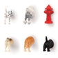 Mellow Monkey Dog Butt Magnets - Set of 6, including Dalmatian, Poodle, Golden Retriever, and Black dog butts, plus a red fire hydrant.