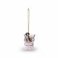 Mellow Monkey resin dog ornament featuring a small dog sitting in a pink and blue vintage wingback chair