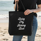 Mellow Monkey black 100% cotton tote bag with white "Doing My Fucking Best" text. Spacious and durable for everyday use.
