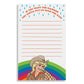 Mellow Monkey Dolly Cowgirl rainbow notepad with lined paper and inspirational quote about rain and rainbows.