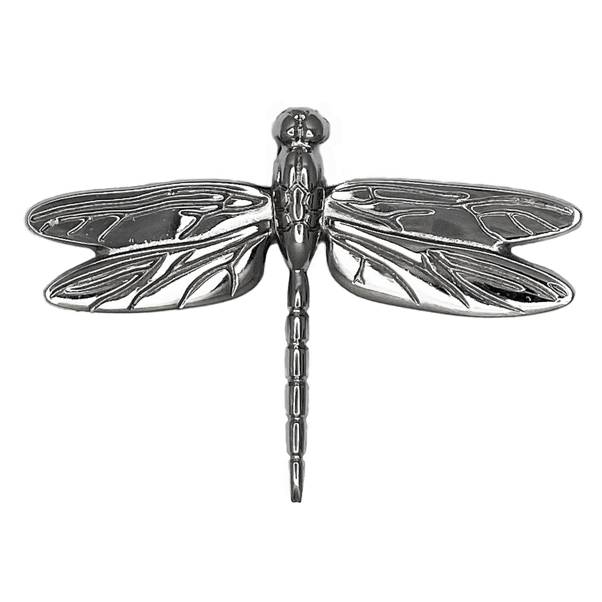 Mellow Monkey handcrafted nickel silver dragonfly door knocker with a polished, durable finish.