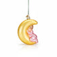 Mellow Monkey Dreamtime Girl blown glass ornament featuring a baby sleeping on a yellow crescent moon.