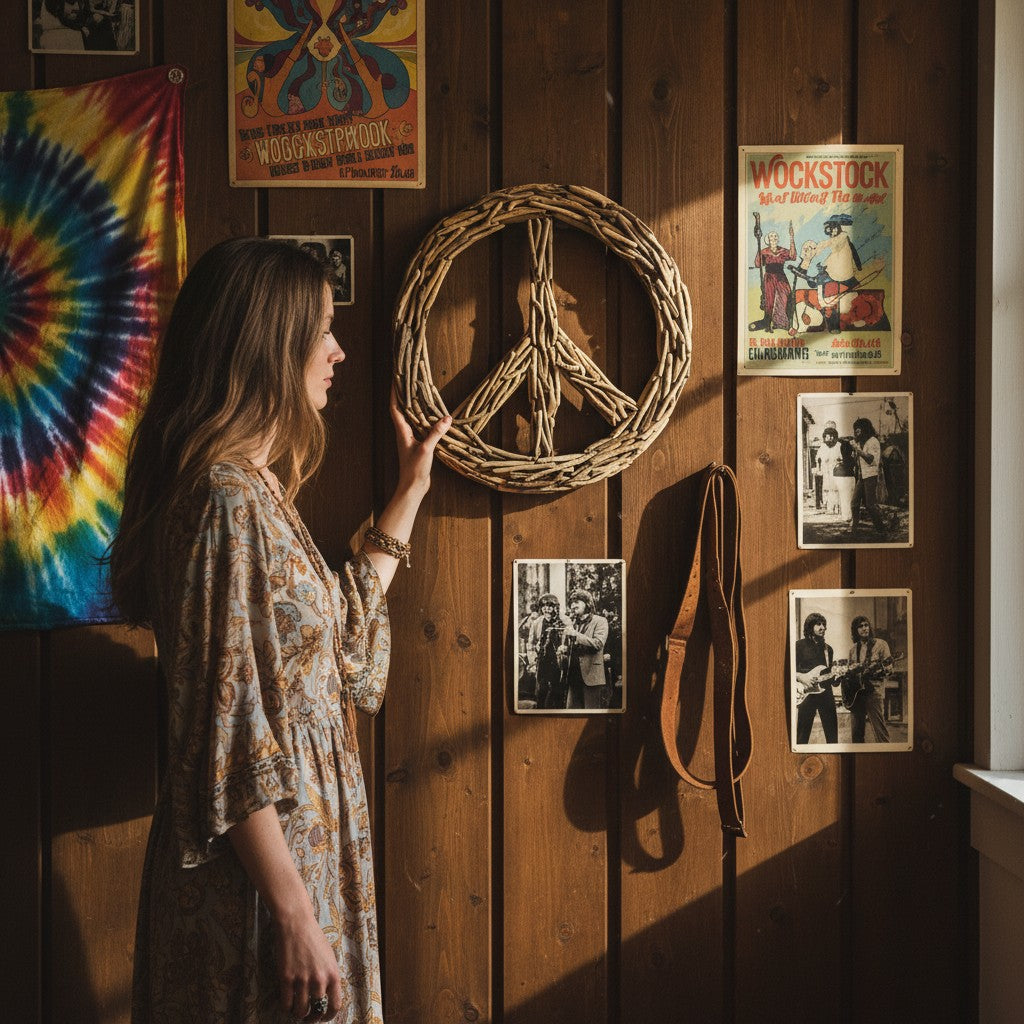 Mellow Monkey 20-in driftwood peace sign wreath, handcrafted from natural driftwood for a coastal home decor style.