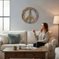 Mellow Monkey 20-in driftwood peace sign wreath, handcrafted from natural wood for coastal and beach home decor.