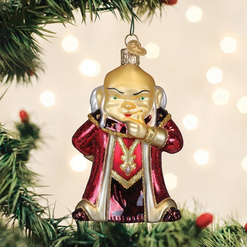 Mellow Monkey Dungeons & Dragons Dungeon Master blown glass holiday ornament, 4-inch, red and gold robe.