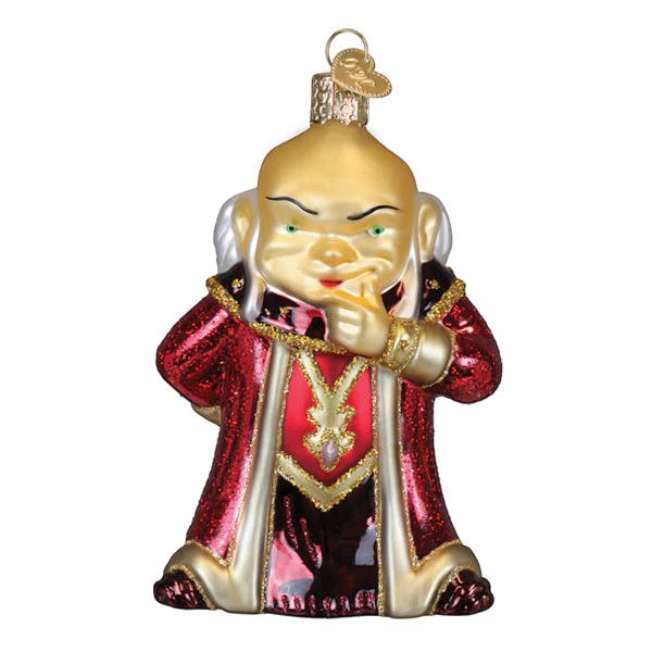 Mellow Monkey Dungeons & Dragons Dungeon Master glass holiday ornament, 4-in. Red glitter robe with gold trim.