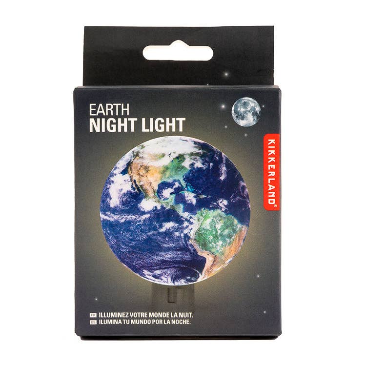 Mellow Monkey Earth night light in packaging featuring a detailed globe design and included 7-watt bulb
