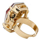Mellow Monkey Elvira gothic coffin ring with red acrylic jewel, gold-tone alloy metal, and adjustable band.