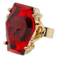 Mellow Monkey Elvira gothic coffin ring with a red acrylic jewel and skull detail on an adjustable gold alloy band.