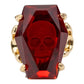 Mellow Monkey Elvira gothic coffin ring with a red acrylic skull jewel and gold-tone adjustable alloy band.