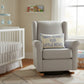 Mellow Monkey embroidered Thank Heaven For Little Boys accent pillow on a grey nursery rocking chair
