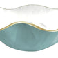 Mellow Monkey ENCANTO Carola small round turquoise and white bowl with gold rim. Fluted edges, 6.5-in, food-safe enamel.