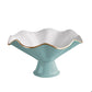 Mellow Monkey ENCANTO Vento Pedestal in turquoise and white with gold trim, 14-inch sculptural serving bowl.