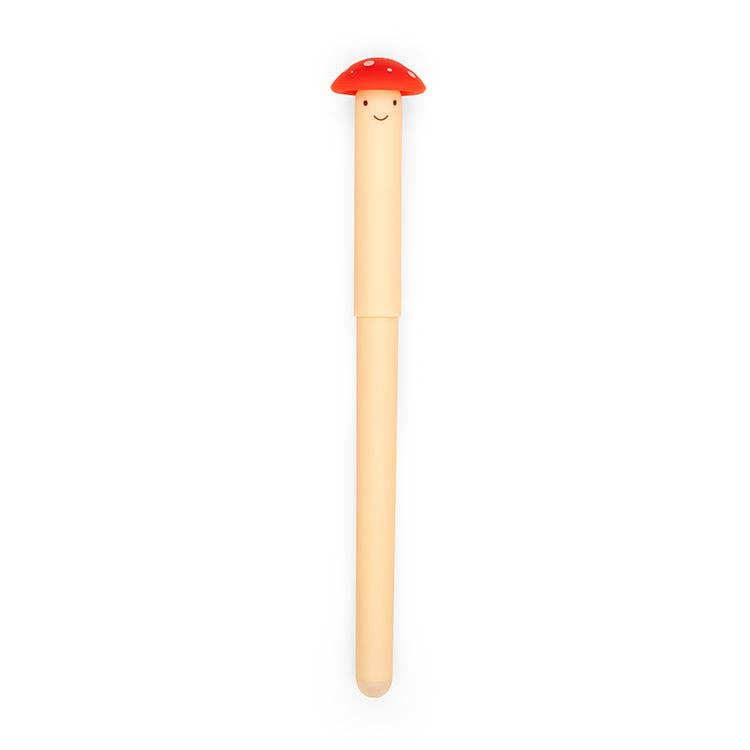 Mellow Monkey erasable mushroom pen with a cute smiling face on a beige body and a red spotted cap.