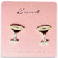 Mellow Monkey espresso martini cocktail stud earrings with hypoallergenic stainless steel posts on pink display card