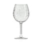 Mellow Monkey 18-oz balloon red wine glass featuring an etched school of fish design on clear domestic glass.