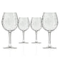 Mellow Monkey set of four clear glass balloon red wine glasses with etched school of fish design