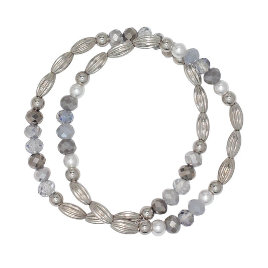 Mellow Monkey coastal bracelet featuring faceted gray beads and silver metallic accents for a beachy style.