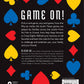 Mellow Monkey The Ultimate Book of Family Card Games back cover with colorful card suit icons on black background