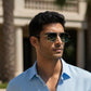 Mellow Monkey Feeling Nauti aviator sunglasses with silver metal frame and green UV-protected lenses.