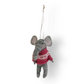 Mellow Monkey handcrafted grey wool felt elephant ornament wearing a pink and white patterned holiday sweater