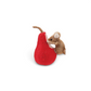 Mellow Monkey handmade felted wool mouse figurine eating a bright red pear, charming artisan home decor.