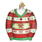 Mellow Monkey 4-inch blown glass ornament shaped like a festive Christmas sweater with red, white, and green stripes, reindeer, candy canes, and "HO! HO! HO!" text.