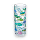 Mellow Monkey Make A Splash 10-oz glass tumbler featuring colorful fish decals next to its striped gift box.