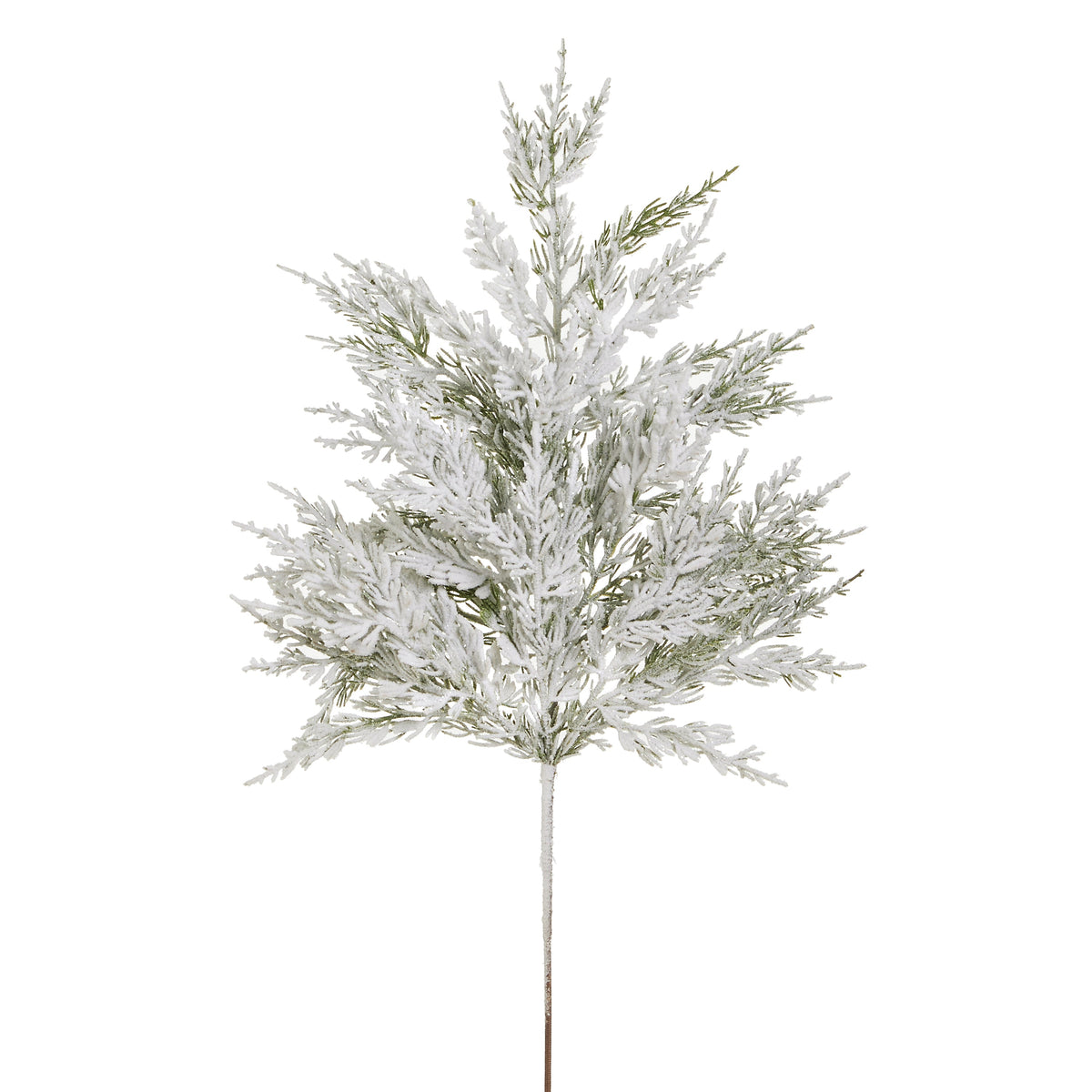 Mellow Monkey 25-inch flocked holiday spray with realistic snow-covered pine needles for winter floral arrangements.
