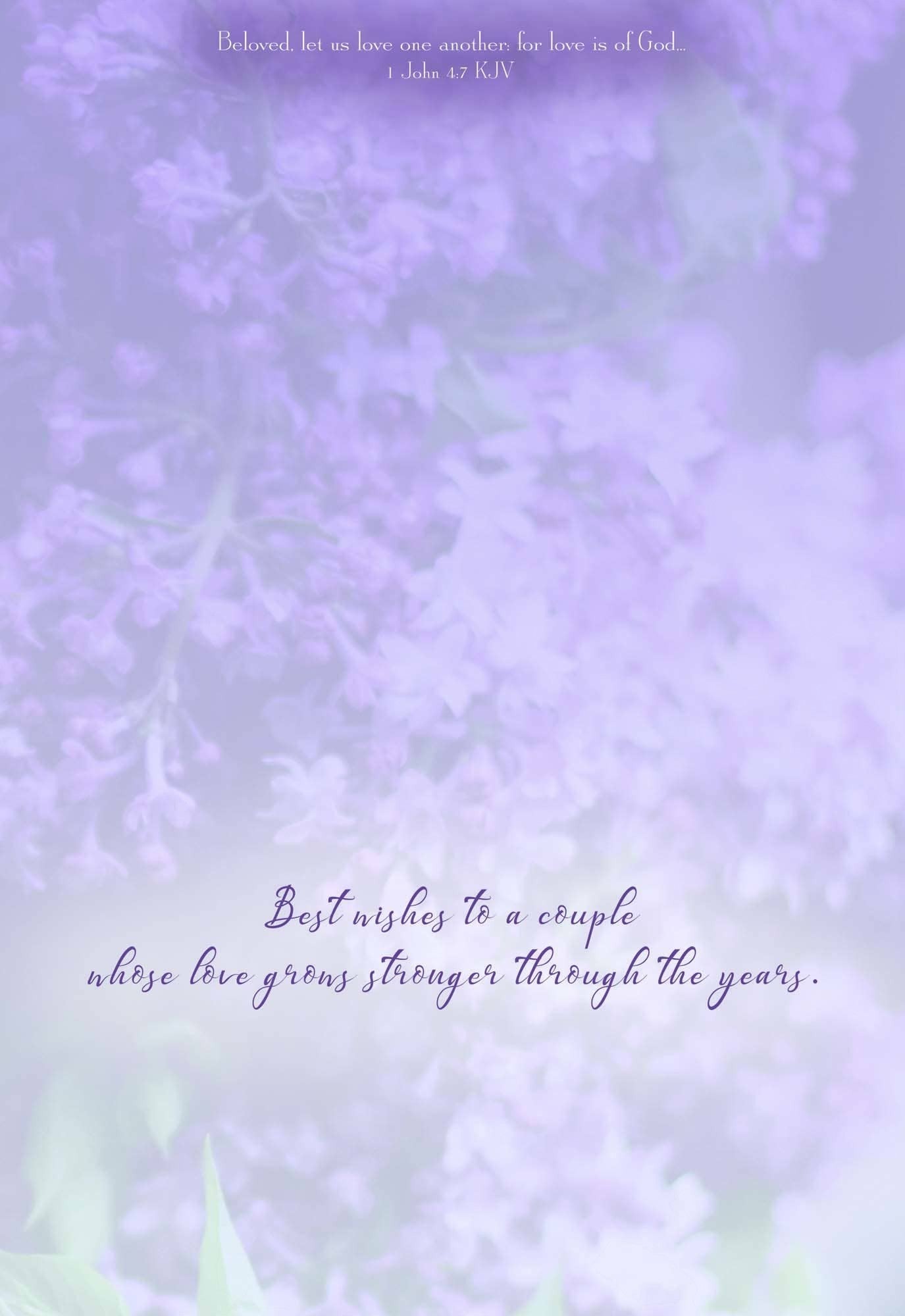 Mellow Monkey anniversary card featuring purple floral background with KJV scripture and heartfelt message