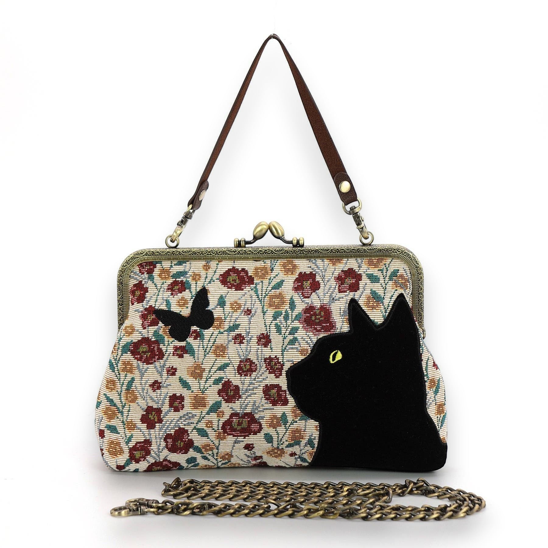 Floral Black Cat - Kisslock Bag – Mellow Monkey