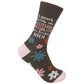 Mellow Monkey crew socks in brown with floral pattern, pink accents, and the text I don't have an attitude problem