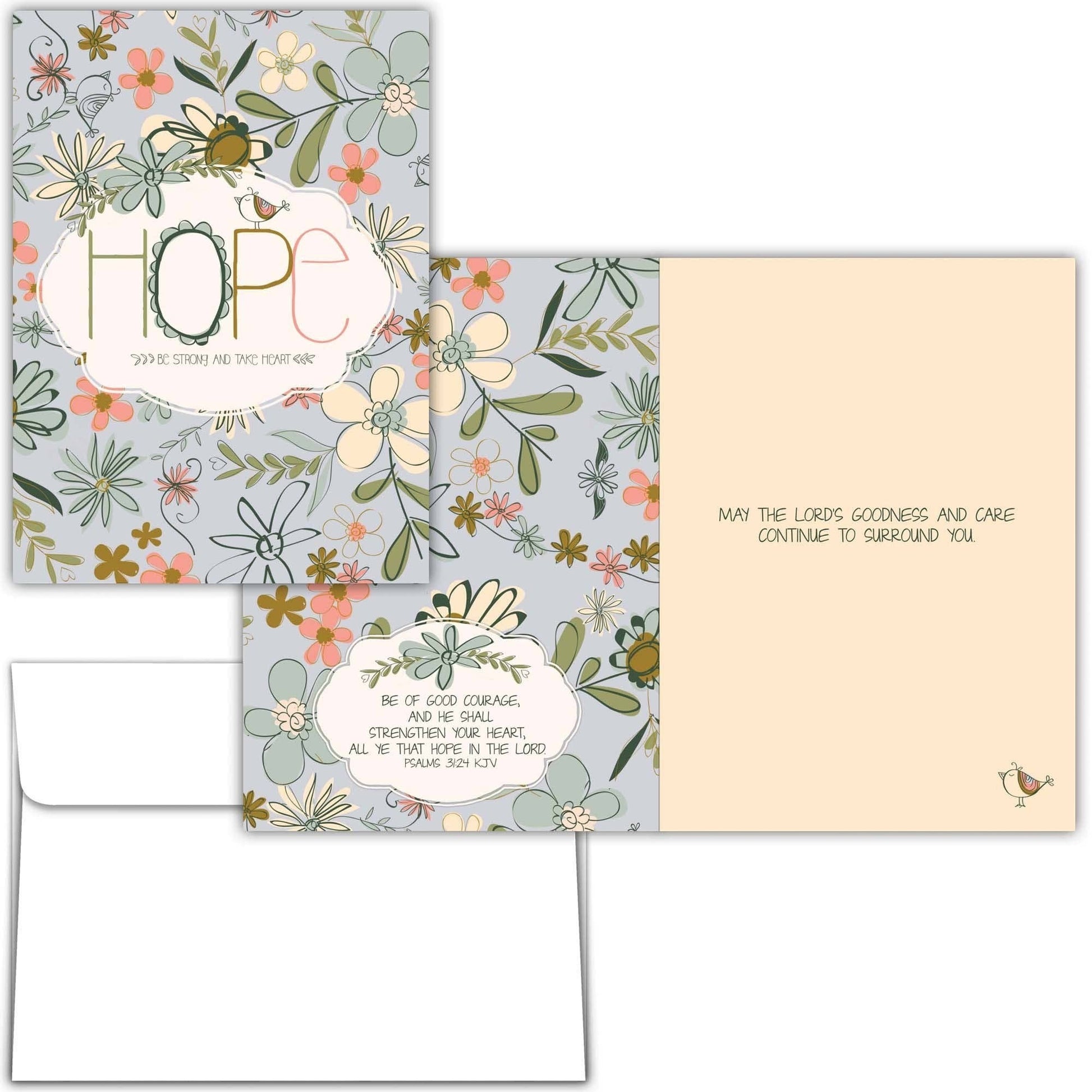 Mellow Monkey boxed floral encouragement cards featuring KJV Scripture and Hope message with matching envelopes