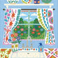 Mellow Monkey FlowArt Trace To Doodle kitchen scene with colorful patterns for mindful tracing and relaxation.