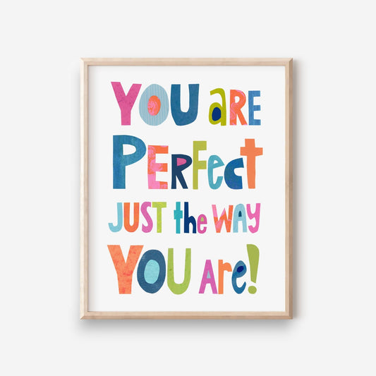 Mellow Monkey framed art print with colorful text reading "YOU are Perfect JUST the WAY YOU Are!"