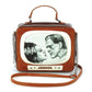 Mellow Monkey Frankenstein and Bride vintage TV shaped vinyl crossbody bag with top handle and chain strap.