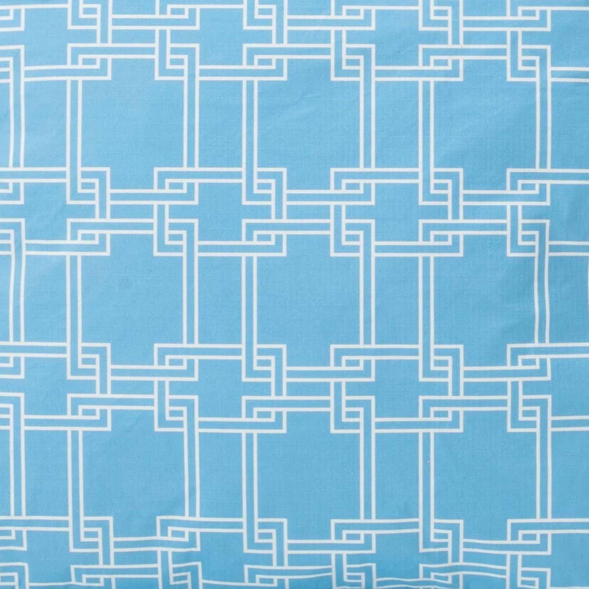 Mellow Monkey French Blue Buckle tote bag with bamboo handles and geometric pattern. Top zip closure.