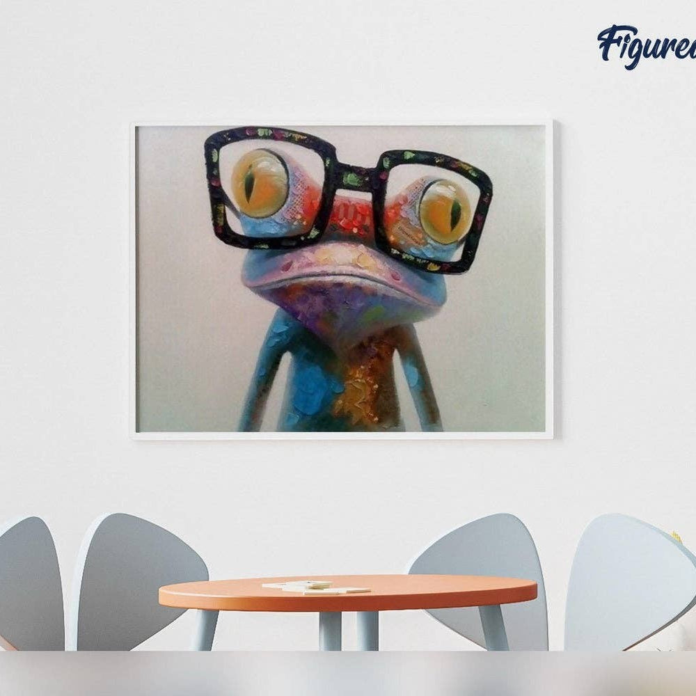 Mellow Monkey Frog and Eyewear paint by numbers kit features a colorful frog wearing glasses on a 16"x20" numbered canvas.