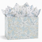 Mellow Monkey large frosted poinsettia gift bag with blue and white floral print and matching tissue paper