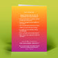 Mellow Monkey Funeral March birthday greeting card with a vibrant orange to pink gradient background.