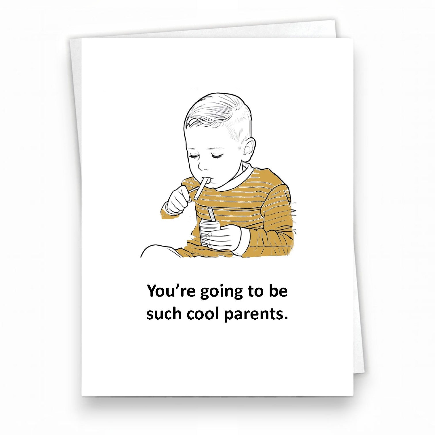 Mellow Monkey funny new baby greeting card featuring a line art illustration of a child with a candy cigarette.
