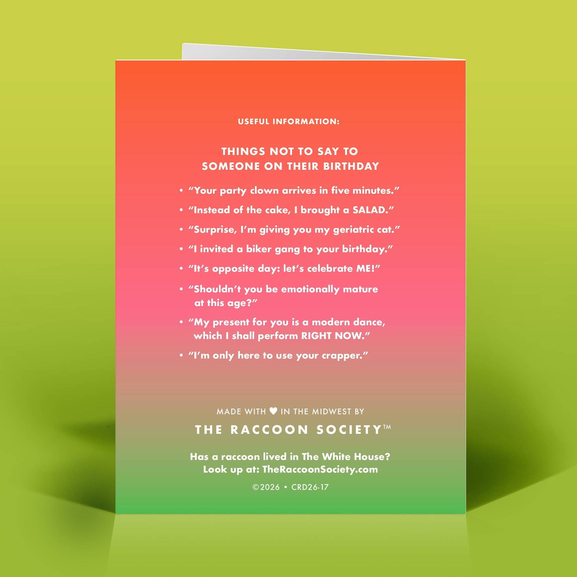 Mellow Monkey funny birthday greeting card with retro orange and green gradient background and humorous text.