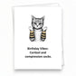 Mellow Monkey funny birthday card featuring a grumpy cat illustration wearing striped compression socks