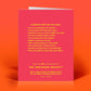 Mellow Monkey funny Christmas card back featuring humorous alternate uses for the card printed in yellow on pink